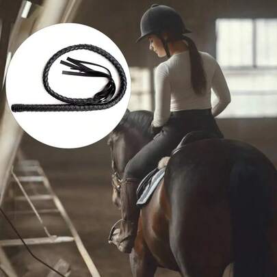سوط حصان أسود قطعة واحدة، سوط تدريب للركوب بدون مقبض، رأس مصنوع من مادة البولي يوريثان، مناسب للركوب والتدريب وتأديب الكلاب الأليفة