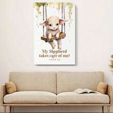 1pc Framed Canvas Wall Art Prints Poster, Psalm 23 Sheep Wall Art Nursery Boho Christian Nursery Wall Art Cute Christian Prints Children Bible Verse Art Posters Canvas Print Painting For Living Room Bedroom Office Bathroom Dorm Home Decor, Ready To Hang - 白色 - 查看 5
