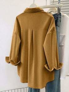 Áo sơ mi nữ bằng vải nhung kẻ có túi và cổ áo cài nút - Màu trơn, tay dài, thích hợp cho kỳ nghỉ thu/đông, du lịch, trang phục thường ngày, quần áo mùa thu nữ, áo sơ mi flannel nữ, thích hợp cho mùa thu/đông/xuân. - Màu vàng - Xem 6