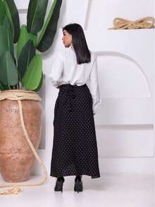 VISCOLINHO WRAP SKIRT WITH SLIT LINING - BLACK OPÁ - Lunares negros - Ver 4