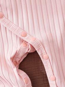 Baby Girl Soft & Skin-Friendly Jumpsuit, Pink, Round Neck Long Sleeve With Ruffle, Bow Decor, Button Front, All Season