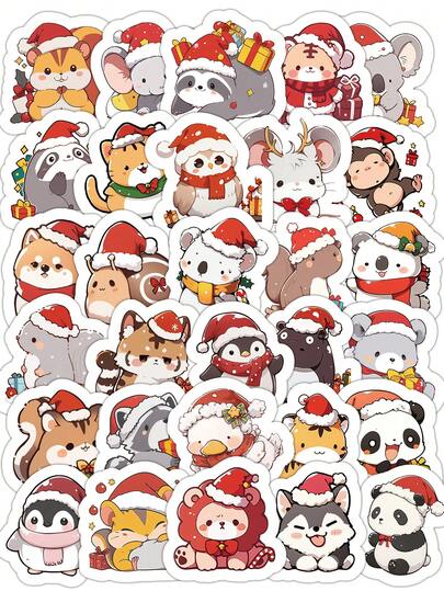 103 piezas Lindo y adorable paquete de pegatinas de animales navideños, calcomanías de dibujos animados kawaii con temática navideña para laptop, botella de agua, diario, scrapbook, suministros de manualidades, recuerdos y decoraciones de fiesta de Navidad