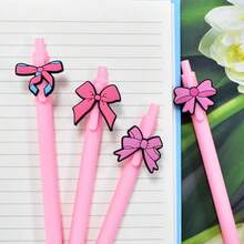 8 canetas esferográficas da série laço rosa, artigos de papelaria para estudantes, canetas coloridas de gel macio de PVC, canetas rosa para meninas, material de escritório adequado para presente feminino