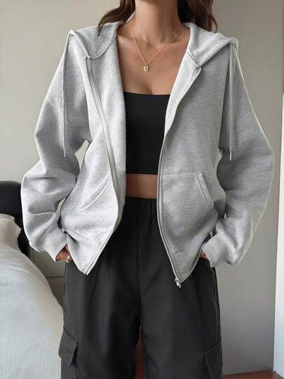 Modischer Damen Sweatshirt mit Reißverschluss und Drop Shoulder Einfarbig, Herbst- und Wintermode, Langarm Top, Damen Sweatjacke für den Herbst, Fleece