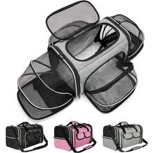 Estarer Soft Sided Pet Carrier Airline Approved, 4 Sides Expandable Collapsible Cat Carrier With Pockets & Removable Fleece Pad, Travel Carrier Bag For Cat Dog & Small Animals (Pink) - 灰色和白色 - 查看 7