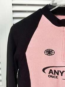 女童休闲插肩袖字母刺绣 T 恤,8-12 岁 - 粉色 - 查看 4