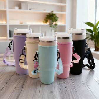 1 件高容量氯丁橡胶 40 盎司隔热杯套，便携式水瓶袋，配有可调节肩带，斜挎水瓶架，非常适合散步、远足、露营和健身房