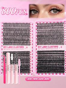 Juego de 800 pestañas postizas en racimo, incluye estilos mixtos de 30D/40D/60D/80D y 40D/60D/80D/100D, talla grande 720 pestañas naturales y esponjosas de 40D/80D, ligeras y cómodas, fáciles de aplicar, reutilizables y duraderas. El set incluye 1 pinza, 1 cepillo para pestañas y 1 adhesivo. Ideal para principiantes que quieran hacer extensiones de pestañas en casa u al aire libre, adecuado para maquillaje diario, fiestas, bodas, cosplay o viajes. - Negro - Ver 10