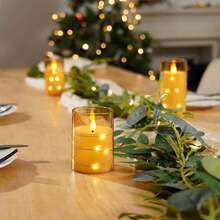 Homemory Set Of 3 Gold LED Flameless Candles, Battery Operated Candles With Embedded Fairy Lights, Acrylic Fake Candles With Remote And Timer For Wedding Home Decor, - 金色 - 查看 5