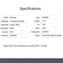 Samsung Laptop Memory DDR3 1.5V 1333MHz 1600MHz 4GB RAM 204pin SO-DIMM Memory Stick For Laptop Notebook Christmas Gift / Xmas Gift / New Year 2026/Holiday / Xmas Edition