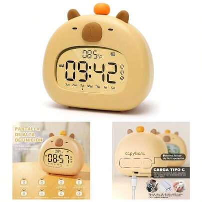 Reloj Despertador Kapibara, Reloj Digital Capibara con Luz Nocturna Ajustable, Despertador Electronico, Hora 12 24H, Fecha, Temperatura Pantalla, para Dormitorio, Decoracin para Nios
