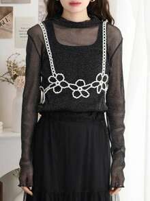 1Pc Flower-Shaped Beaded Cami Bustier Minimalist Design Cute Floral Pearl Top Double-Row Or Single-Row Configuration Available Fashion Essentials