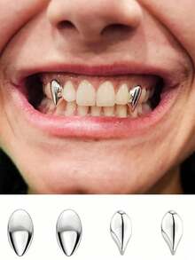 1 szt./2 szt. Gładkie grille z motywem kłów wampira, miedź platerowana 14-karatowym złotem, biżuteria na ciało dla kobiet na imprezę cosplay, kły wampira, ostre zęby, zabawne bestsellery na Halloween w Europie i Ameryce, małe zęby tygrysa, uniwersalne aparaty ortodontyczne dla mężczyzn i kobiet, akcesoria do aparatów ortodontycznych hip-hop