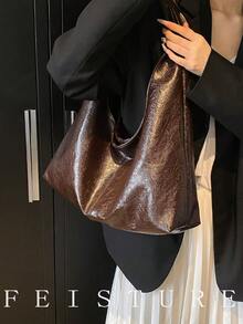 1 件 FEISTURE 大容量手提包，PU 材质时尚单肩包，带磁扣，适合女孩、女士、大学生、年轻专业人士，非常适合工作、商务、通勤、学校 - 咖啡 - 查看 6