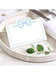 50pcs Pink Bow Shaped Place Cards - Elegant Guest Name Cards, Blue Bow Place Cards, Size 2x3.5 Inches, Cute, Blank, Suitable For Wedding, Birthday, Camping, Name Tag, Party Table Decor, Wedding & Holiday, Party Dining Table Decor & Seating, Party Table Decoration, Wedding Dining Table Decor - Multicolor - View 6