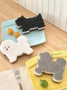 4 件装可爱狗狗形状洗碗海绵，用于洗碗、擦洗厨房清洁海绵 | 三层百洁布、厨房清洁海绵，有趣又完美的礼物 - 彩色 - 查看 8