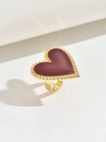 1pc Casual Exaggerated Red Heart Shaped Ring For Women, Suitable For Holiday Gifts And Daily Wear