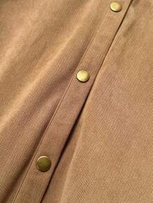 Chemise décontractée pour femmes, de couleur unie, avec boutons devant et poches, printemps - Brun - Voir 6