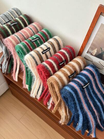 1 pièce Écharpe rayée en mélange de laine unisexe, réchauffe-cou chaud et