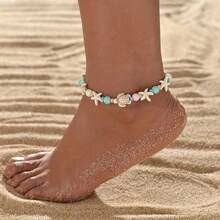 Ocean Style Candy Color Beaded Braided Turtle Starfish Beach Waterproof Wax Thread Anklet - XY-3473 - 查看 1