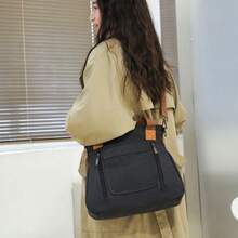 JLCH حقيبة كتف للنساء، حقيبة حمل، حقيبة قماش سعة كبيرة، مناسبة للذهاب للعمل، متينة وعملية بتصميم كلاسيكي بسيط وعصري، متعددة الاستخدامات، حقيبة يد بسحاب، حقيبة قماش (حقيبة حمل، حقيبة كتف، حقيبة عبر الجسم، حقيبة نسائية، حقيبة سعة كبيرة) - الأسود - مشاهدة 7