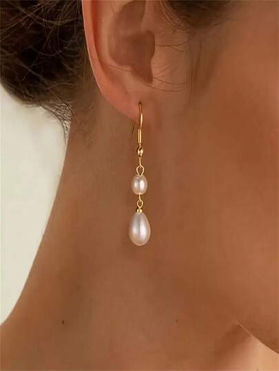 1 paire de boucles d'oreilles goutte en faux perle dorée, en cuivre, convenant pour les mariages, anniversaires et occasions spéciales, boucles d'oreilles perle charmantes