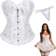 BSMKD Corset de Encaje para Mujer, Faja Corset Busto Modeladora Sexy, Corsé con Huesos de Acero y Extensor, para Todas las Ocasiones - blanco - Ver 8