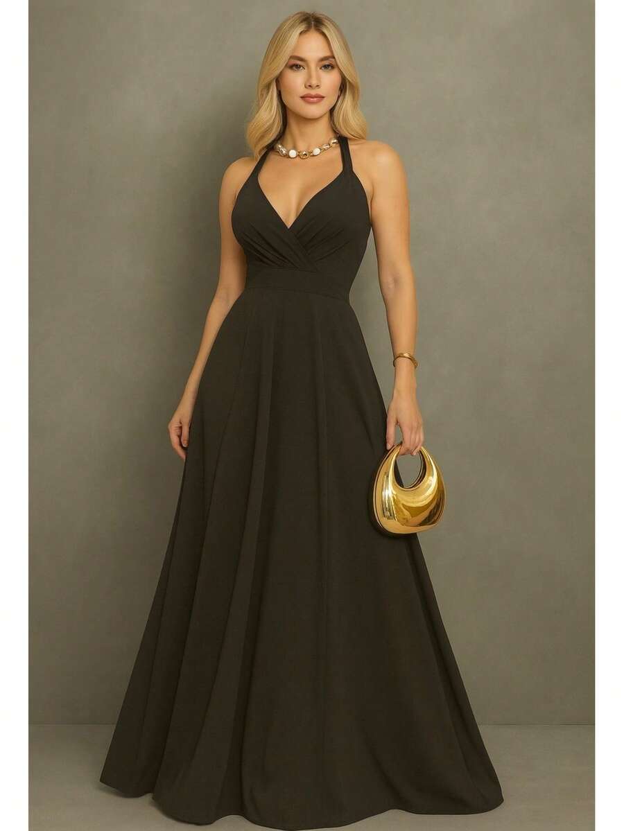 Long Dress For Bridesmaid Cheap Princess Tank Top For Women Graduation Event Guests - màu đen - Xem 1