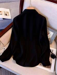 女士亮片拼接纽扣舞台及演唱会衬衫 黑色 春季 - 黑色 - 查看 3