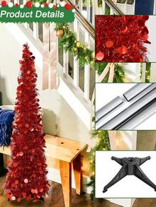 1pc Creative Expandable Tinsel Christmas Tree Decor, Suitable For Christmas, All Seasons Indoor Party Decoration With Stable Base - Perfect For Home, Office Or Events - Maintenance-Free - Fits Modern Or Traditional Decor