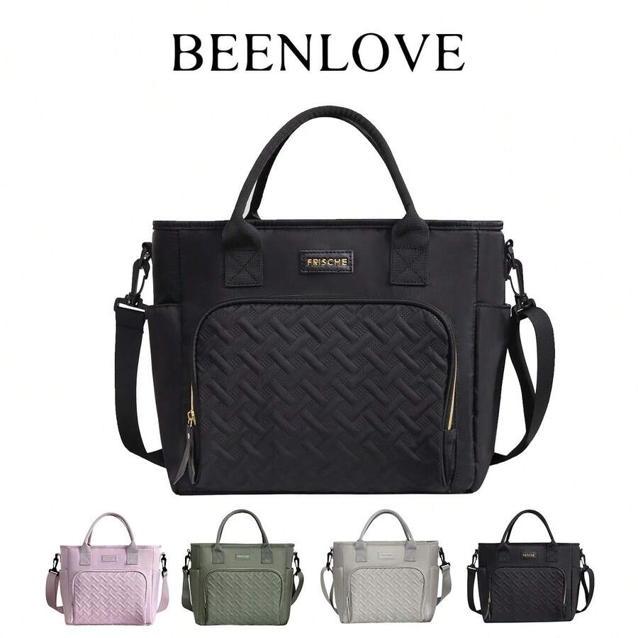BEENLOVE 1pc Large-Capacity Insulated Lunch Bag Outdoor Picnic Bag, Multi-Function Refrigerated Bag With Detachable Shoulder Strap And Side Pockets, Reusable, For Carrying Meals, Suitable For Picnics, Office Workers, Camping, School, Leakproof Freezable Cooler Bag School Organizer Bags Teacher Storage Bags Classroom Organizer Bags Woman Lunch Box Bag For Women Ladies School Supplies Stuff Accessories Bag For School School Accessories School Stuff - 黑色 - 查看 1