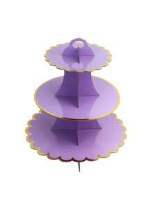 1PC 3-Tier Cupcake Stand Cardboard Round Cake Stand Dessert Tower& Food Display Stand With Gold Scalloped Edge For Birthday Party Favors Wedding Decor Back To School, Afternoon Tea, Wedding, Party
