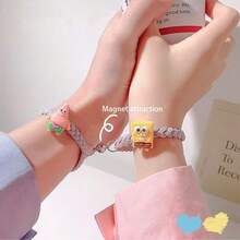 1 Pair SpongeBob Squarepants Couple Bracelets - Cute Cartoon Magnetic Bracelet, Magnetic Rubber Band Bracelet, Girlfriend/Boyfriend Gift, Unisex - Multicolor - View 6