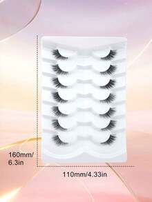 7 Paar Katzenauge verlängerte Wimpern, natürlich flauschige halbe Augen Kunstmink 3D lockige transparente Stiele, bequeme leichte Kunstmink Wimpern für Date & tägliches Augen Make-up - Halbe Wimpern - Übersicht 7