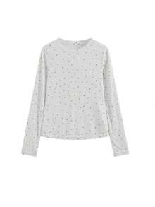 Pullover Polkadot Baru Musim Panas Lembut & Nyaman Pas Badan Minimalis Leher Bulat Gaya Korea Pelindung Matahari Lapisan Dasar Atasan Lengan Panjang Kasual Musim Semi Putih - Putih - View 5