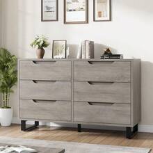 WARMTOBABY 6 Drawer Wooden Dresser For Bedroom - Adjustable Feet, Freestanding Vertical Storage, 47.2" Wide, Sturdy MDF Wood, Waterproof Top, Easy Assembly - 灰色 - 查看 1