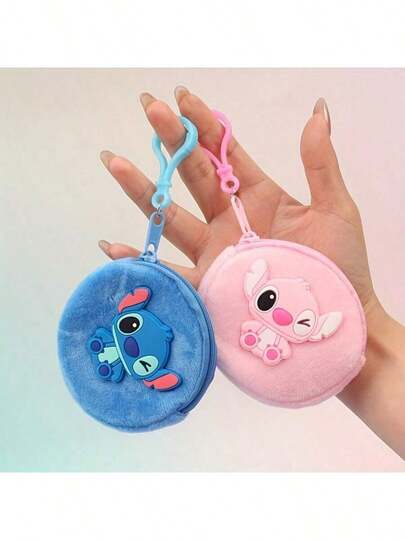 Disney 1pc Stitch Zipper Bag And Keychain, Cute Cartoon Mini Storage Bag. Made Of Polyester Material, Perfect For Headphones, Coins, And Small Gifts - Suitable For Women. Hand Wash Available, Keychain Storage, Fun Accessories, Durable Zipper Closure, Stitch Accessories, Bag Accessories, Mini Coin Purse