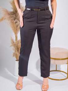 Women's Tailored Dress Pants With Belt And Front Pocket, Elegant Skinny Party - 黑色 - 查看 6