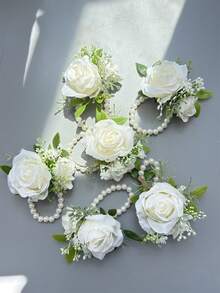 1个/6个装涤纶玫瑰手镯花，休闲风，婚礼/新娘派对胸花，伴娘花环，情人节配饰 - 手腕花 - 查看 10