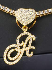1 Set Women's Elegant Heart & Letter Pendant Necklace With Single Row Rhinestones, Matching Single Row Rhinestone Bracelet, Suitable For Daily Wear, Parties And Events, Versatile Jewelry Set - Fashionable Heart Letter Pendant Necklace - View 36