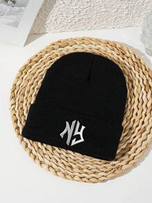 1 件男女通用刺绣“NY”字母户外徒步街头休闲亚克力无檐便帽，纯色，针织帽，秋冬秋季服装 - C - 查看 4