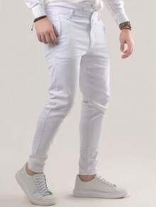 Men's Tailored Twill Trousers, Sporty Fine, Knife Pocket, Built-In Pocket - 白色 - 查看 2