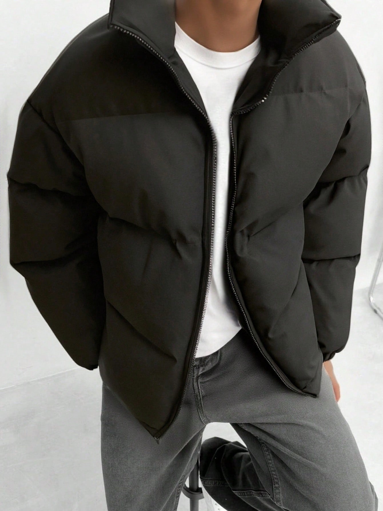 1 قطعة جاكيت رجالية ذات ياقة عالية باللون الأسود،...