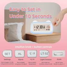 可爱3D猫耳数字闹钟 - 透明液晶显示屏，实时显示天气/温度/湿度，一键定时器，设置简单，轻柔唤醒和贪睡功能，内置夜灯，是卧室、办公室和旅行的理想之选，也是节日礼物的完美选择。 - 彩色 - 查看 10