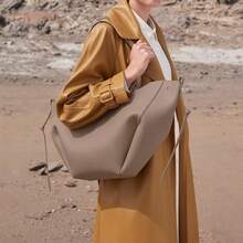 Bolso de mano de piel para mujer, bolso de hombro de gran capacidad, bolso retro de media luna para el trabajo, compras, escuela, viajes y uso diario. - Gris - Ver 2