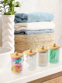 棉签收纳罐，药罐套装，带盖浴室收纳罐套装，适用于棉签、棉球、棉垫、牙线棒等，10盎司塑料罐，适用于卫生间、卧室、梳妆台收纳 - 彩色 - 查看 5