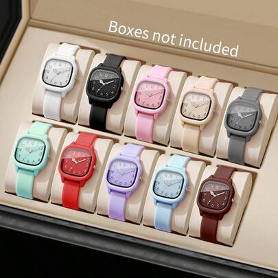 Set de 10 relojes de muñeca de cuarzo con esfera cuadrada de estilo casual y de moda, (caja de reloj no incluida)