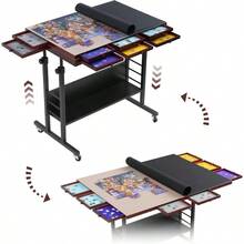 2000 Piece Foldable Puzzle Board With Height Adjustment Jigsaw Puzzle Table With 2 Felt Cover And 8 Sorting Trays/Drawers Puzzle Easel With Legs Enclosed With 4 Roller Wheels Black - 黑色 - 查看 2