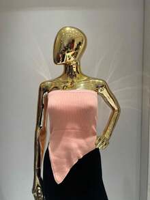 Cropped tomara que caia assimétrico  Simples    Assimétrico    Praia - salmão - Visão 1