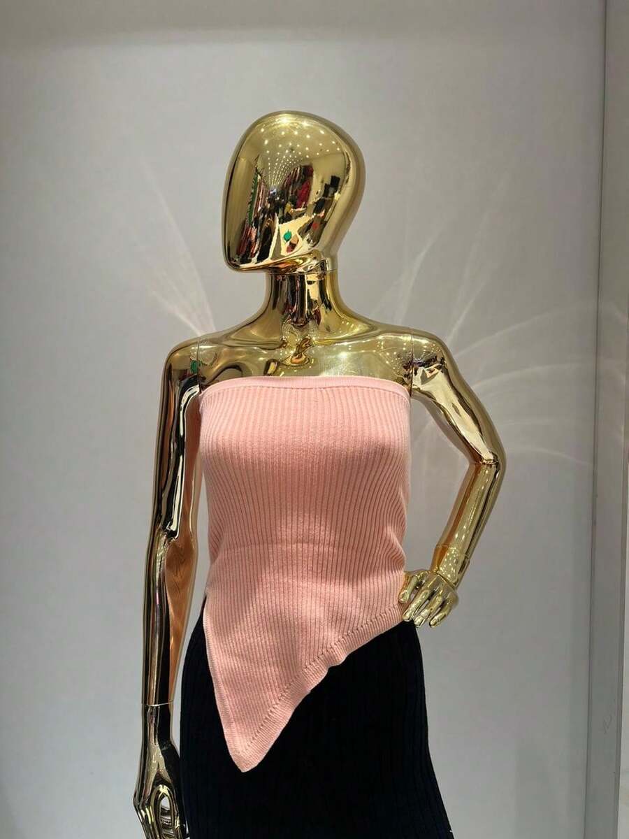 Cropped tomara que caia assimétrico  Simples    Assimétrico    Praia - salmão - Visão 1